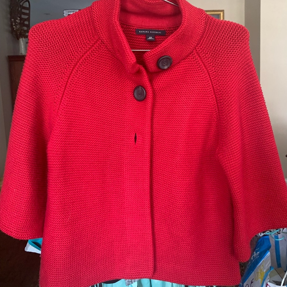 Red knit Banana Republic sweater jacket. XS.